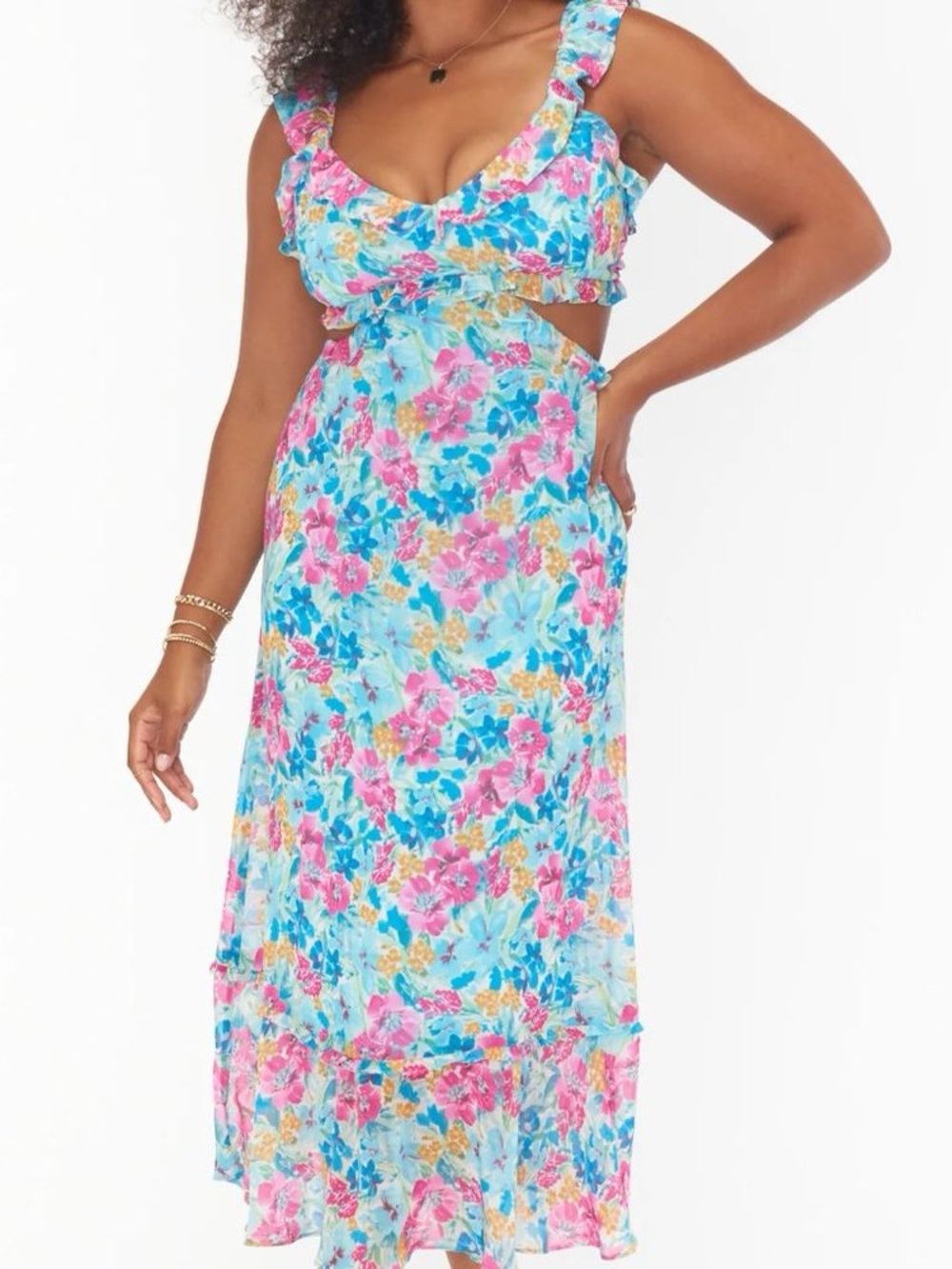 Show Me Your Mumu Lane Cut Out Midi Dress Garden Girls Floral Size Small